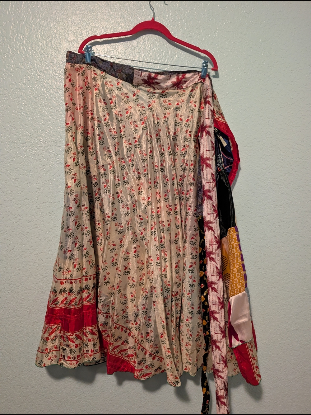Boho Floral Cream and Red Maxi Skirt